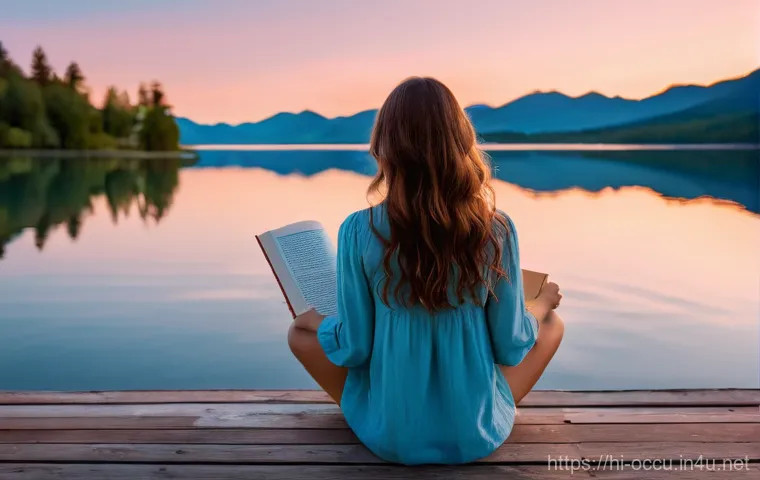 응급구조사 기초 의학 개념 - **Prompt 1: Serene Lakeside Reading**
A young woman, approximately 20-25 years old, with shoulde...