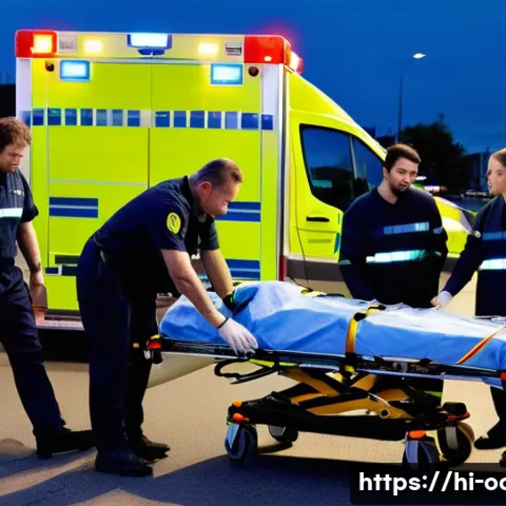 응급구조사와 초보자를 위한 가이드 - **Prompt:** "A realistic and dynamic scene showing two dedicated paramedics, one male and one female...
