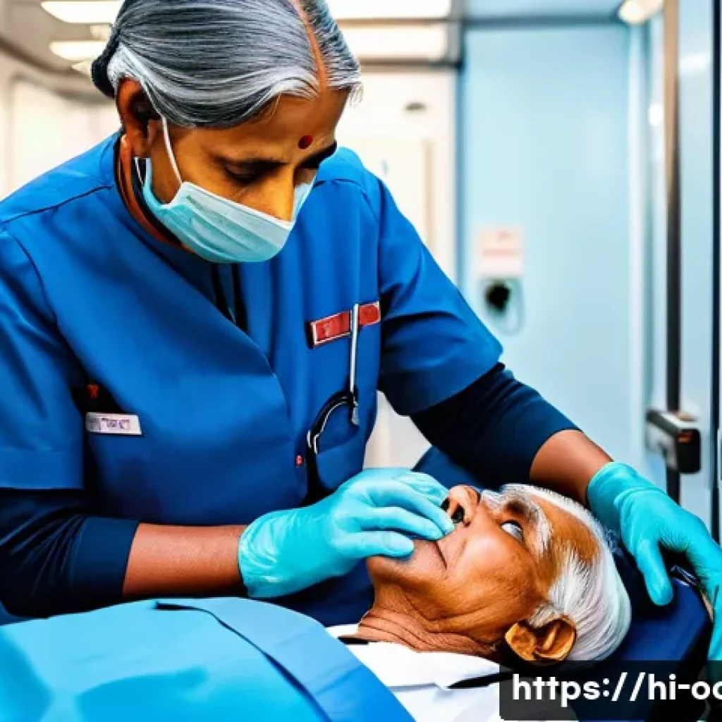 응급구조사와 고령화 사회 - A compassionate Emergency Medical Technician (EMT) in modern uniform providing advanced life-saving ...