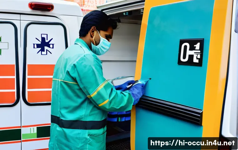 응급구조사와 출동 준비 과정 - A detailed, realistic scene of a Hindi-speaking emergency medical technician performing a thorough e...