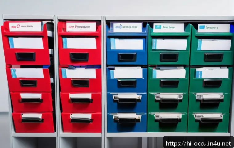 응급구조사와 출동 중 기록 관리 - A highly organized emergency document management scene showing neatly arranged physical folders with...