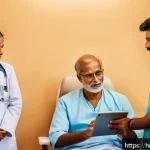 응급구조사와 다문화 환자 - A diverse group of emergency medical professionals attentively communicating with a Hindi-speaking p...