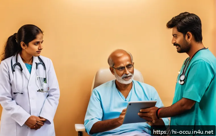응급구조사와 다문화 환자 - A diverse group of emergency medical professionals attentively communicating with a Hindi-speaking p...